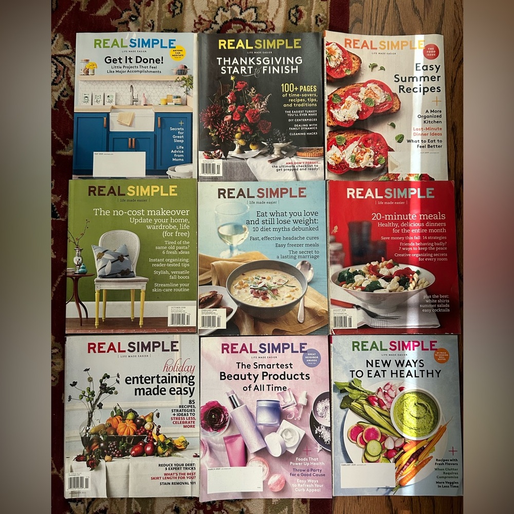 Collection of Real Simple magazines. Lot of 9. Fair condition.